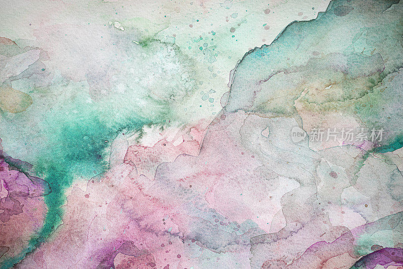 Green and pink abstract nature watercolor background